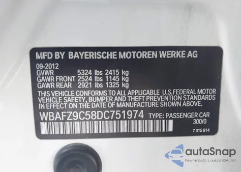 2013 BMW Activehybrid 5 из США, поврежденный, VIN WBAFZ9C58DC751974